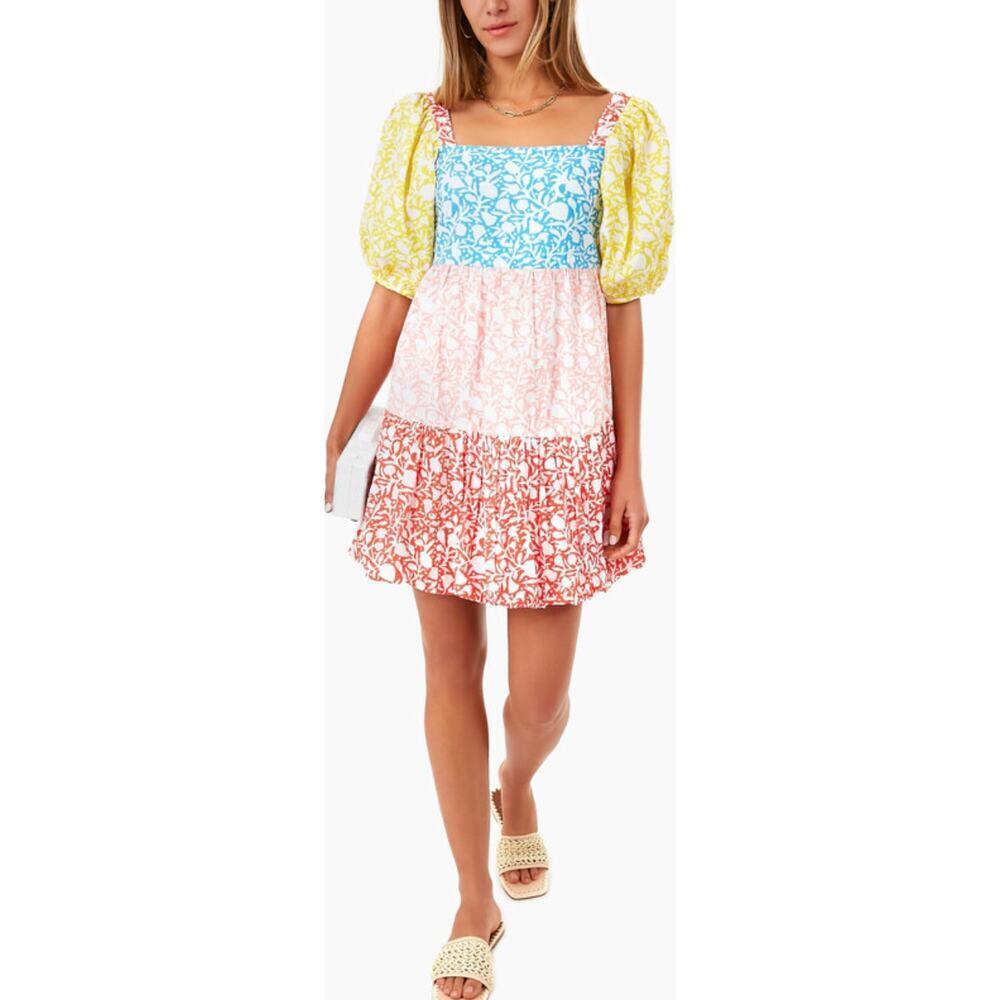 Oliphant Tuckernuck Canary Multi Bubble Skirt Mini Cotton Dress Puff Sleeves NEW - Picture 2 of 15